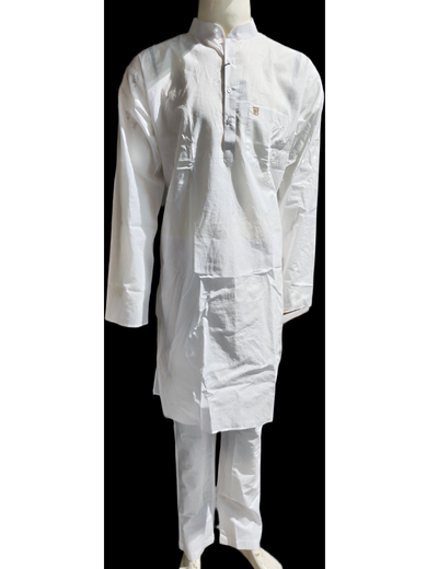 White Adhhi Cotton Kurta Set
